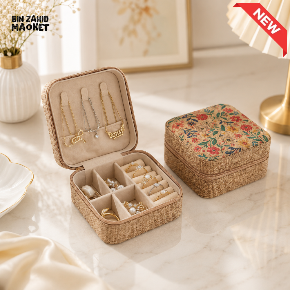FLORAL TRAVEL JEWELRY ORGANIZER BOX WITH COMPARTMENTS