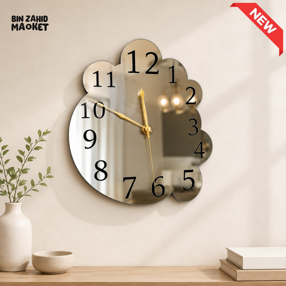 FLOWER SHAPE MIRROR FINISH DECORATIVE WALL CLOCK