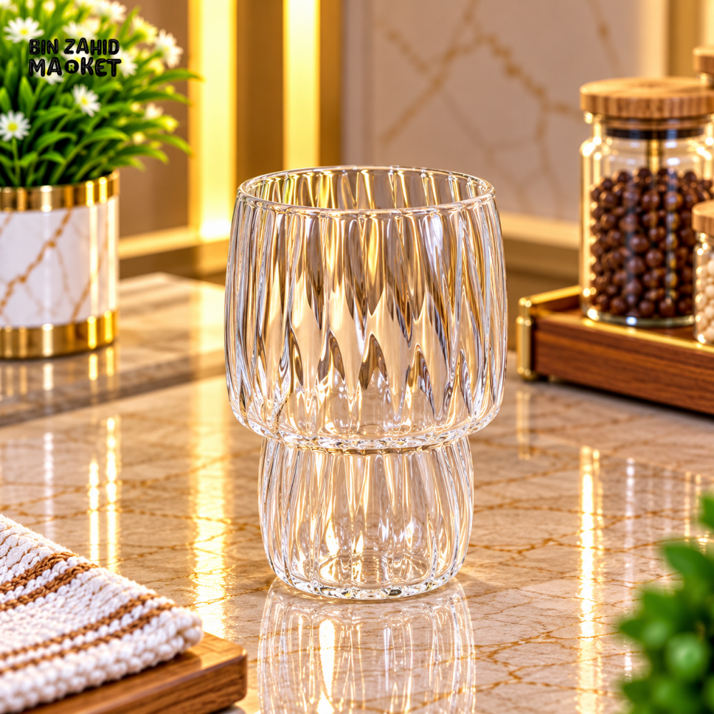FLUTED STACKED DESIGN CLEAR GLASS TUMBLER - Glasses