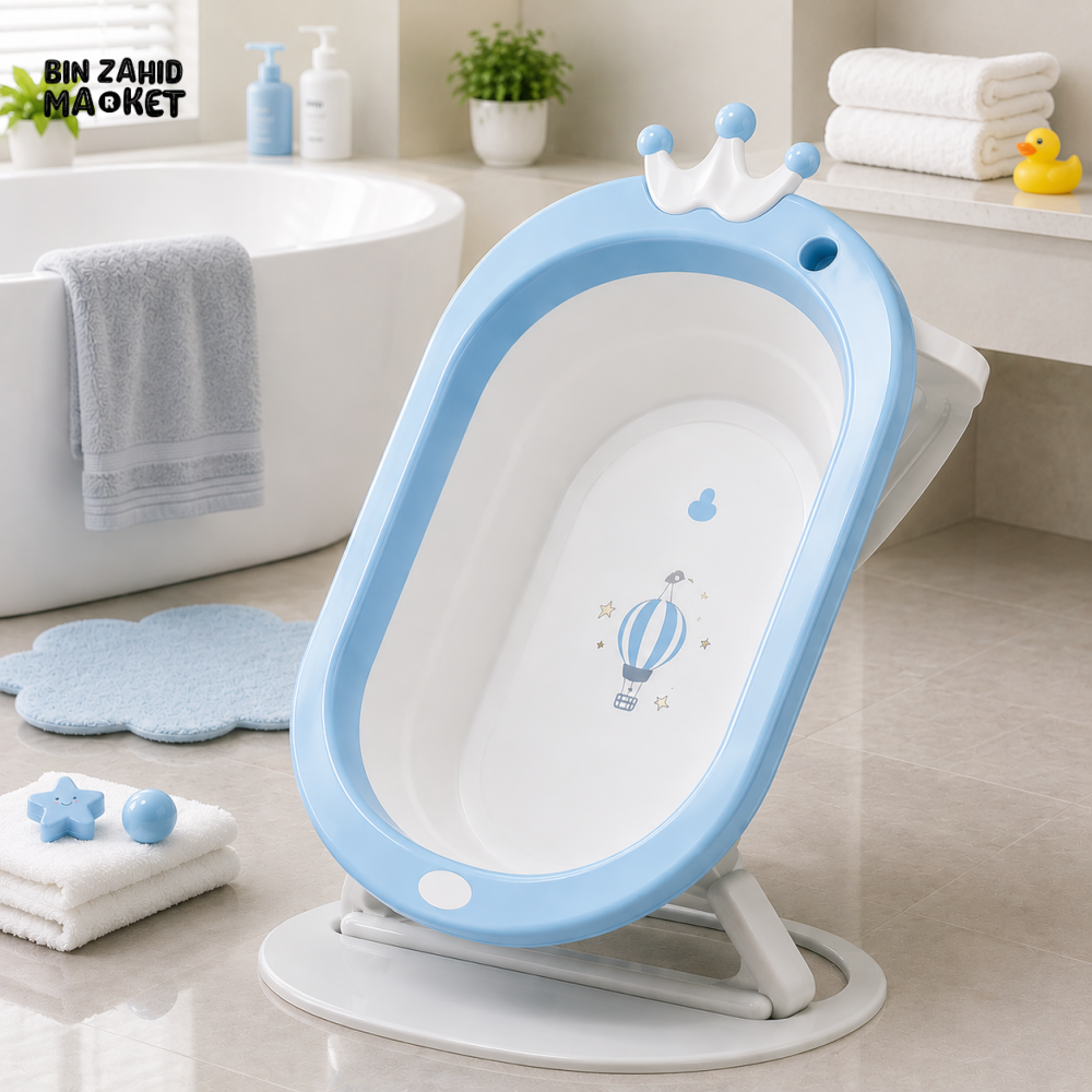FOLDABLE BABY BATH TUB WITH STAND - BLUE