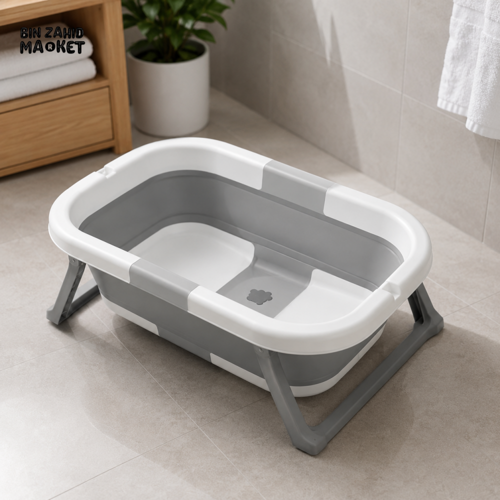 FOLDABLE BABY BATH TUB WITH STAND LEGS - GREY