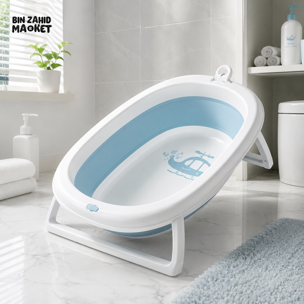 FOLDABLE BABY BATH TUB WITH SUPPORT STAND - BLUE
