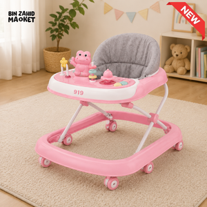 FOLDABLE BABY WALKER WITH ACTIVITY TRAY - PINK