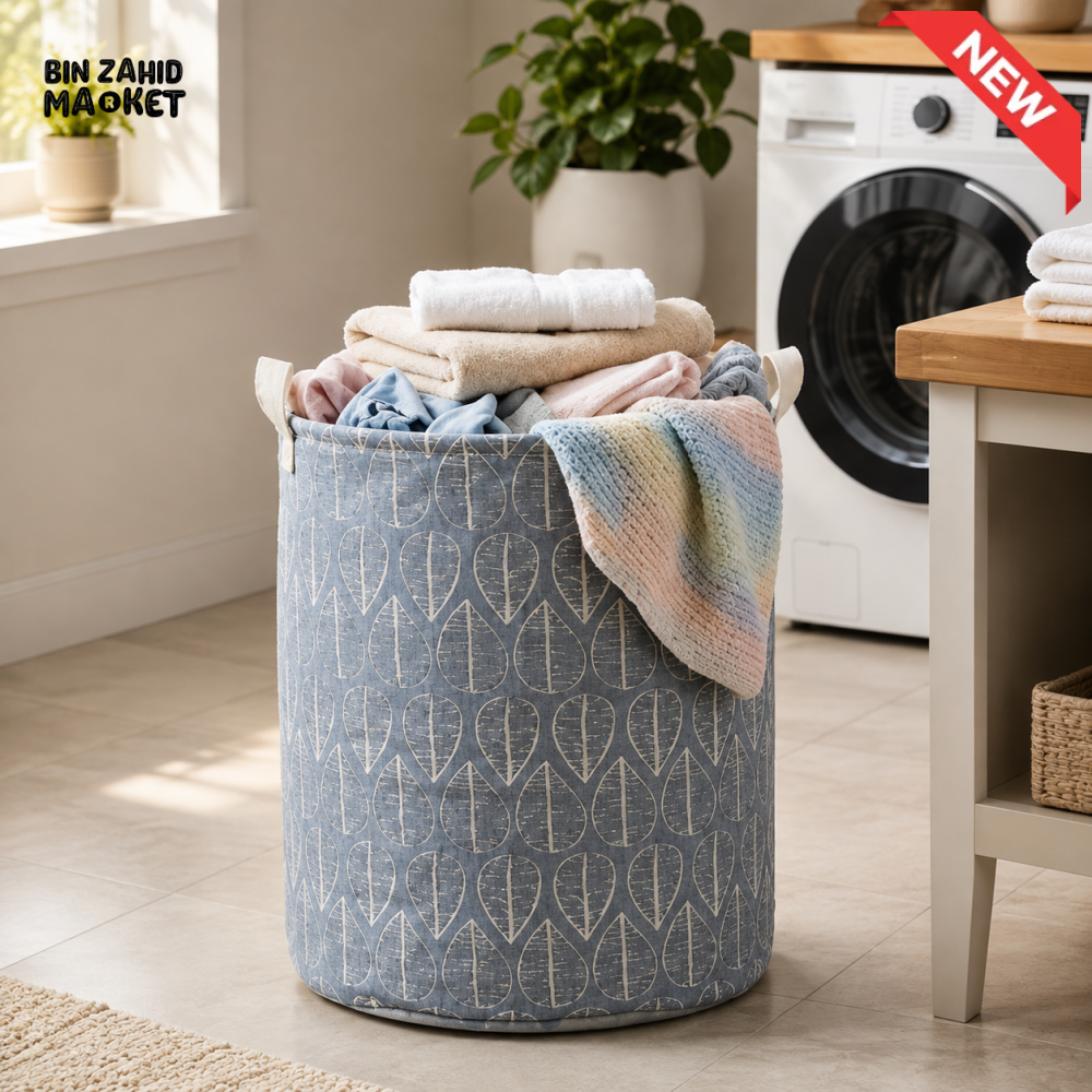 FOLDABLE FABRIC LAUNDRY BASKET WITH CARRY HANDLES