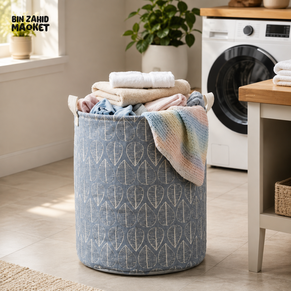 FOLDABLE FABRIC LAUNDRY BASKET WITH CARRY HANDLES