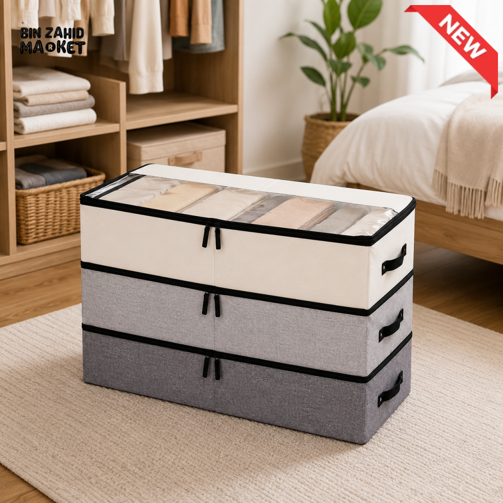 FOLDABLE FABRIC STORAGE BOX WITH CLEAR WINDOW