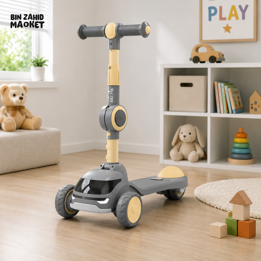 FOLDABLE KIDS 3-WHEEL KICK SCOOTER WITH LED WHEELS - GREY