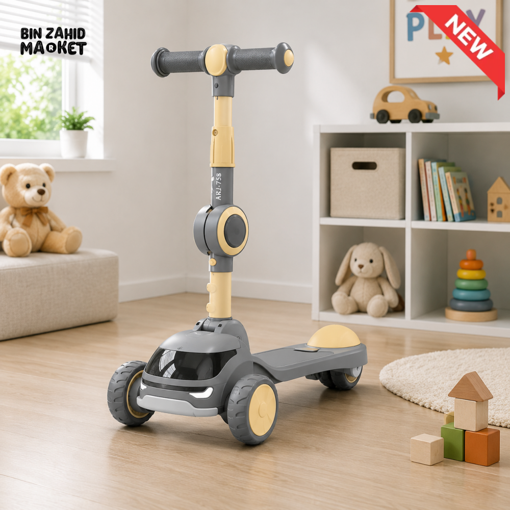 FOLDABLE KIDS 3-WHEEL KICK SCOOTER WITH LED WHEELS - GREY