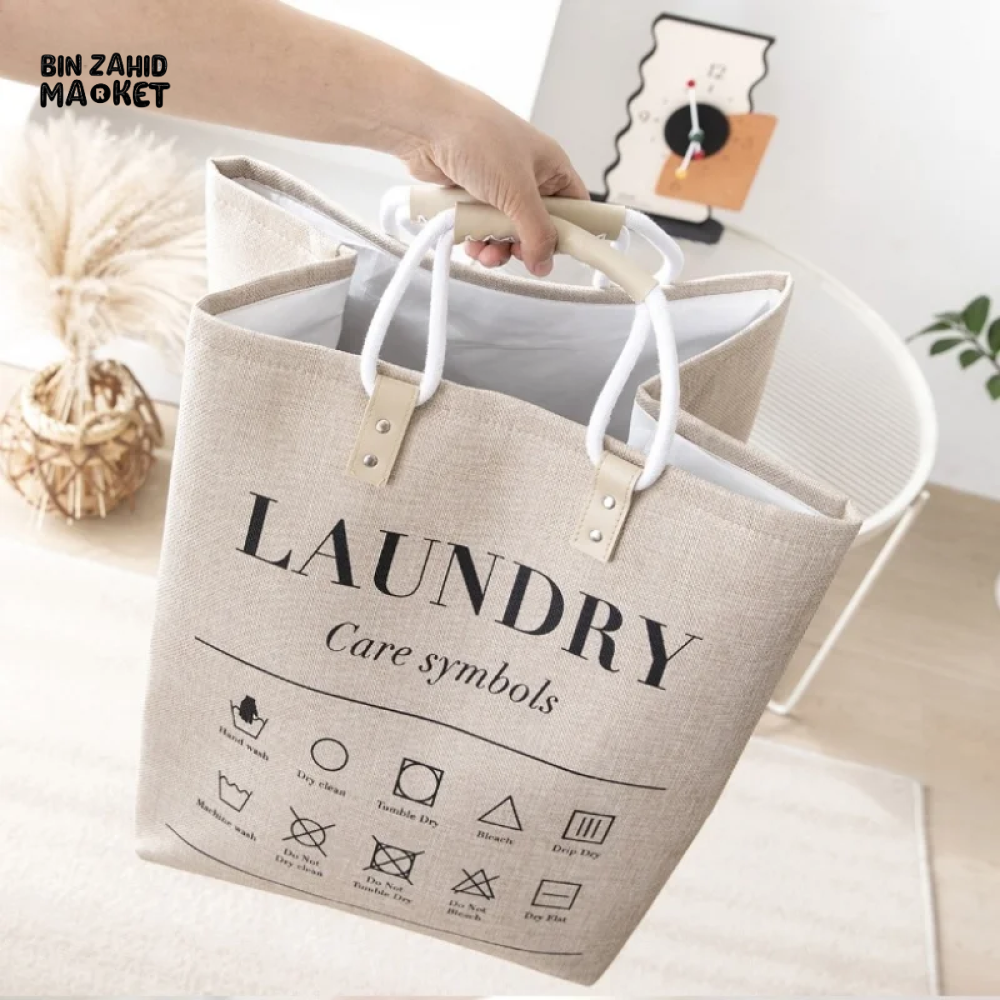 FOLDABLE LAUNDRY BASKET COTTON LINEN LARGE STORAGE BASKET WITH HANDLE WATERPROOF FOLDING BASKET FOR DIRTY CLOTHES & KIDS TOYS