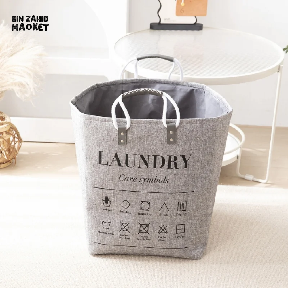 FOLDABLE LAUNDRY BASKET COTTON LINEN LARGE STORAGE BASKET WITH HANDLE WATERPROOF FOLDING BASKET FOR DIRTY CLOTHES & KIDS TOYS