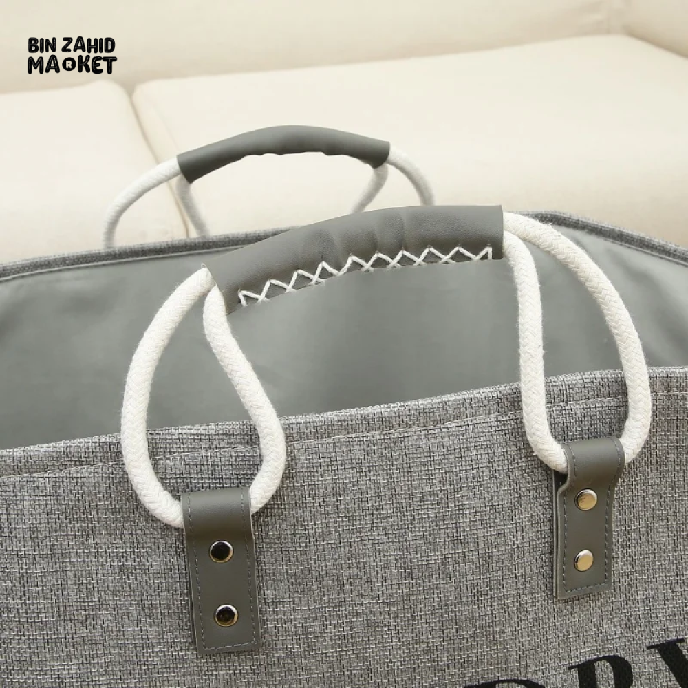FOLDABLE LAUNDRY BASKET COTTON LINEN LARGE STORAGE BASKET WITH HANDLE WATERPROOF FOLDING BASKET FOR DIRTY CLOTHES & KIDS TOYS
