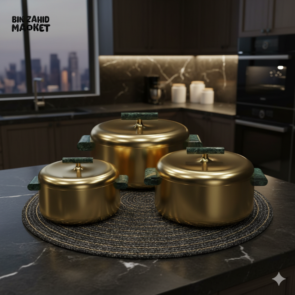 FORVEVER GOLD LUXURIOUS 3 PIECES HOT POT SET - GOLD GREEN