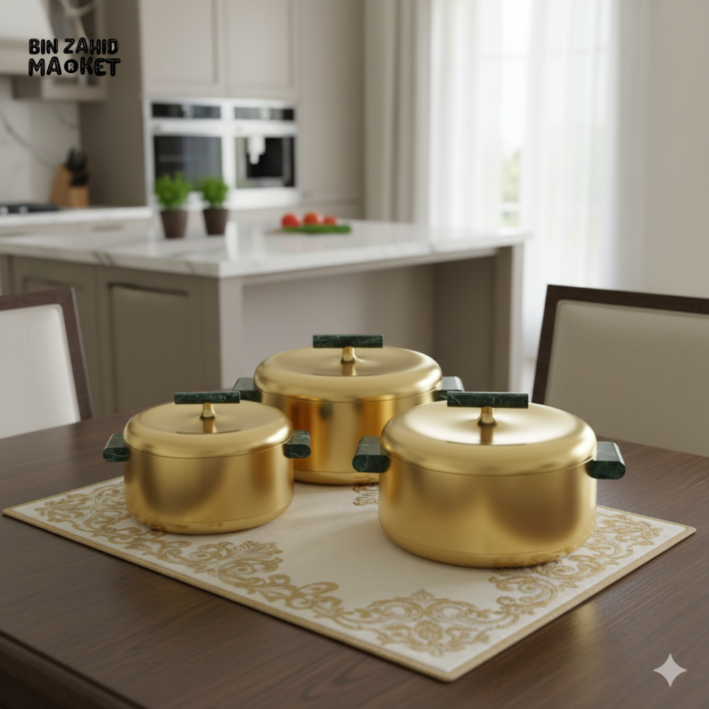FORVEVER GOLD LUXURIOUS 3 PIECES HOT POT SET - GOLD GREEN