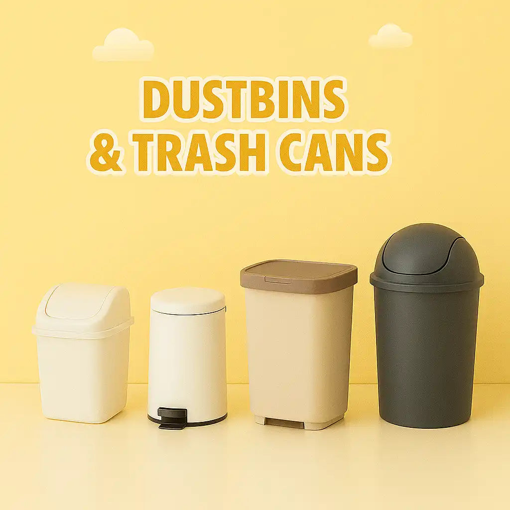 Four assorted dustbins and trash cans.