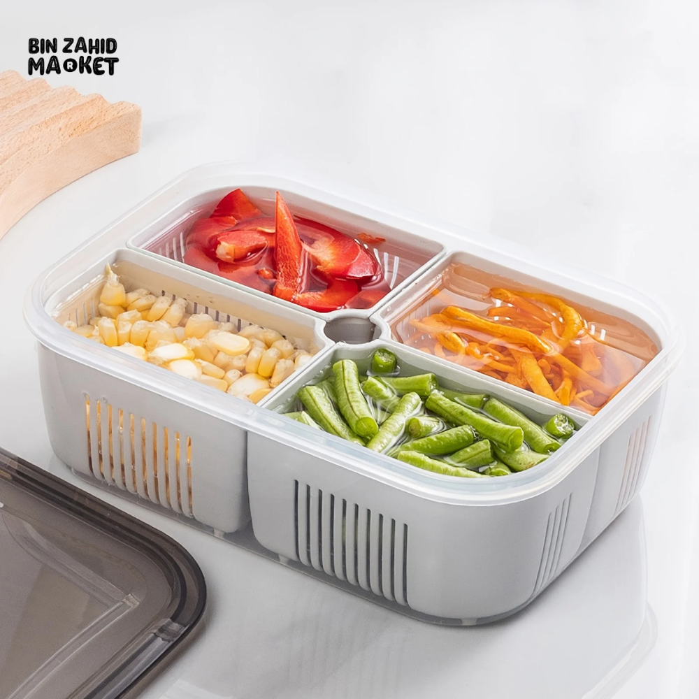 FRIDGE ORGANIZER, DIVIDED VEGETABLE & MEAT BOX, FOOD-GRADE, MICROWAVEABLE.