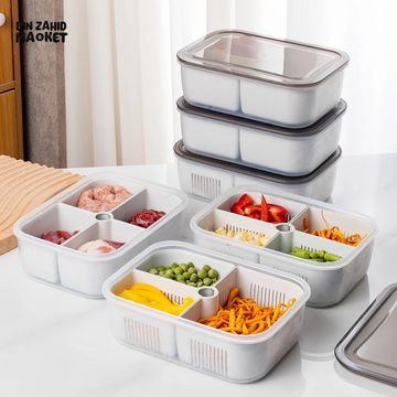 FRIDGE ORGANIZER, DIVIDED VEGETABLE & MEAT BOX, FOOD-GRADE, MICROWAVEABLE.