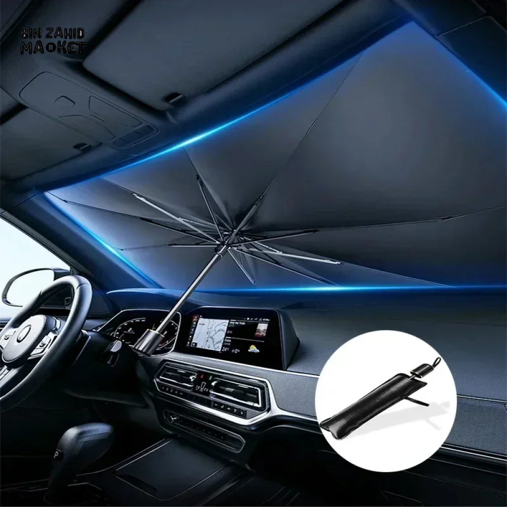 FRONT WINDSHIELD SUNSHADE – COMPACT CAR UMBRELLA FOR SUN & HEAT PROTECTION