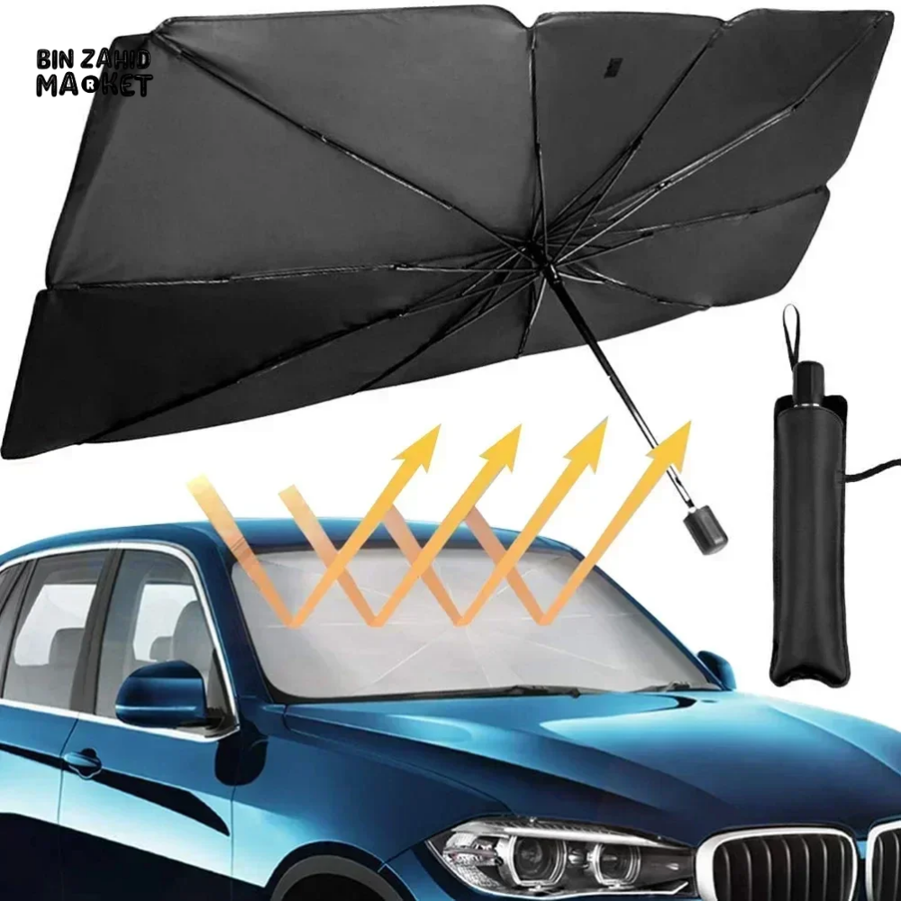 FRONT WINDSHIELD SUNSHADE – COMPACT CAR UMBRELLA FOR SUN & HEAT PROTECTION