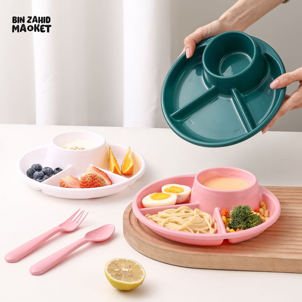 FRUIT SALAD DIVIDED PLATE – MICROWAVE SAFE REUSABLE FOOD DISH FOR CAKE DESSERT AND KITCHEN TABLEWARE