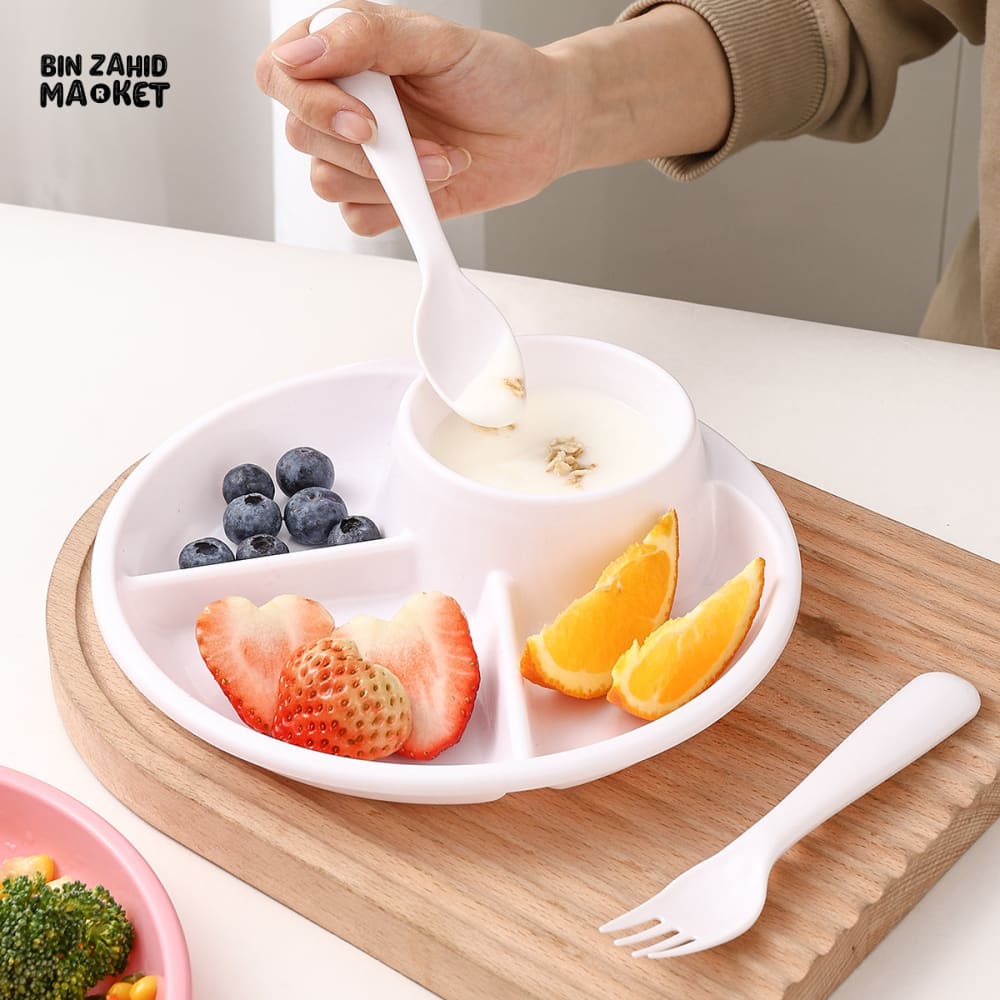 FRUIT SALAD DIVIDED PLATE – MICROWAVE SAFE REUSABLE FOOD DISH FOR CAKE DESSERT AND KITCHEN TABLEWARE