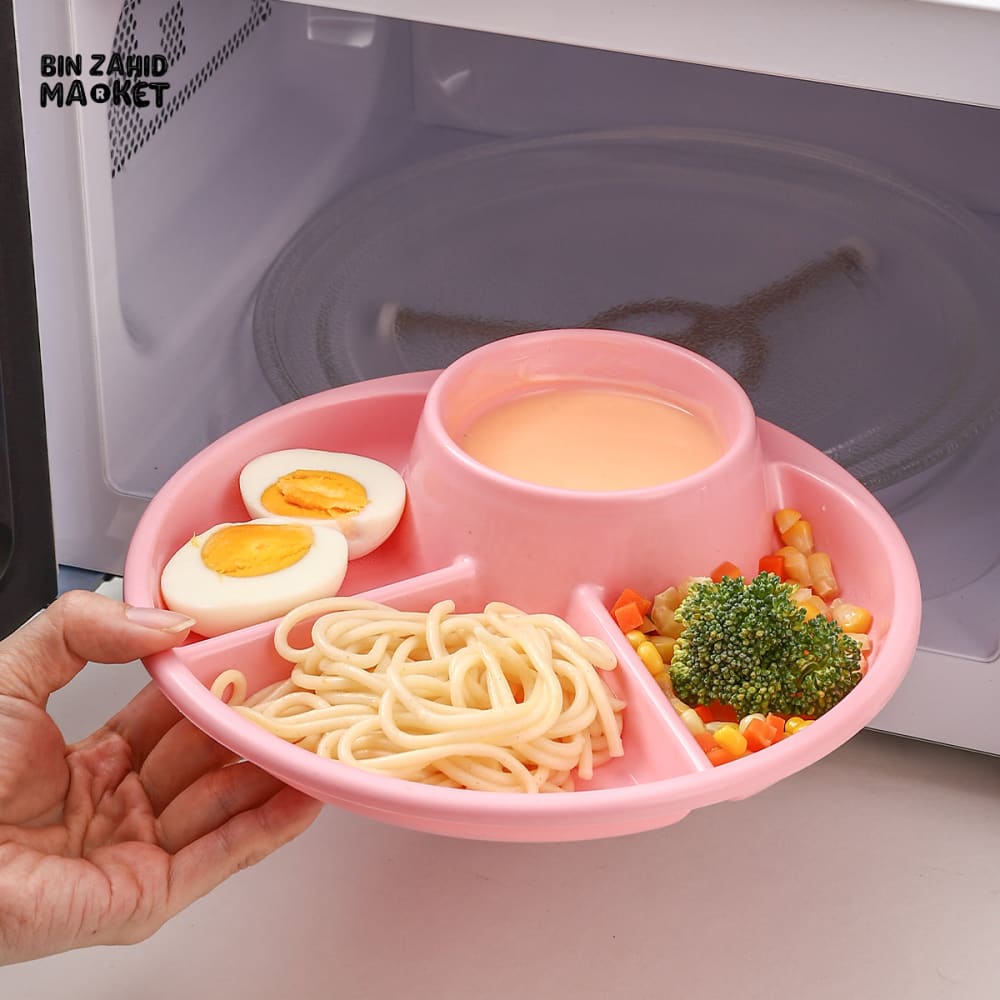 FRUIT SALAD DIVIDED PLATE – MICROWAVE SAFE REUSABLE FOOD DISH FOR CAKE DESSERT AND KITCHEN TABLEWARE