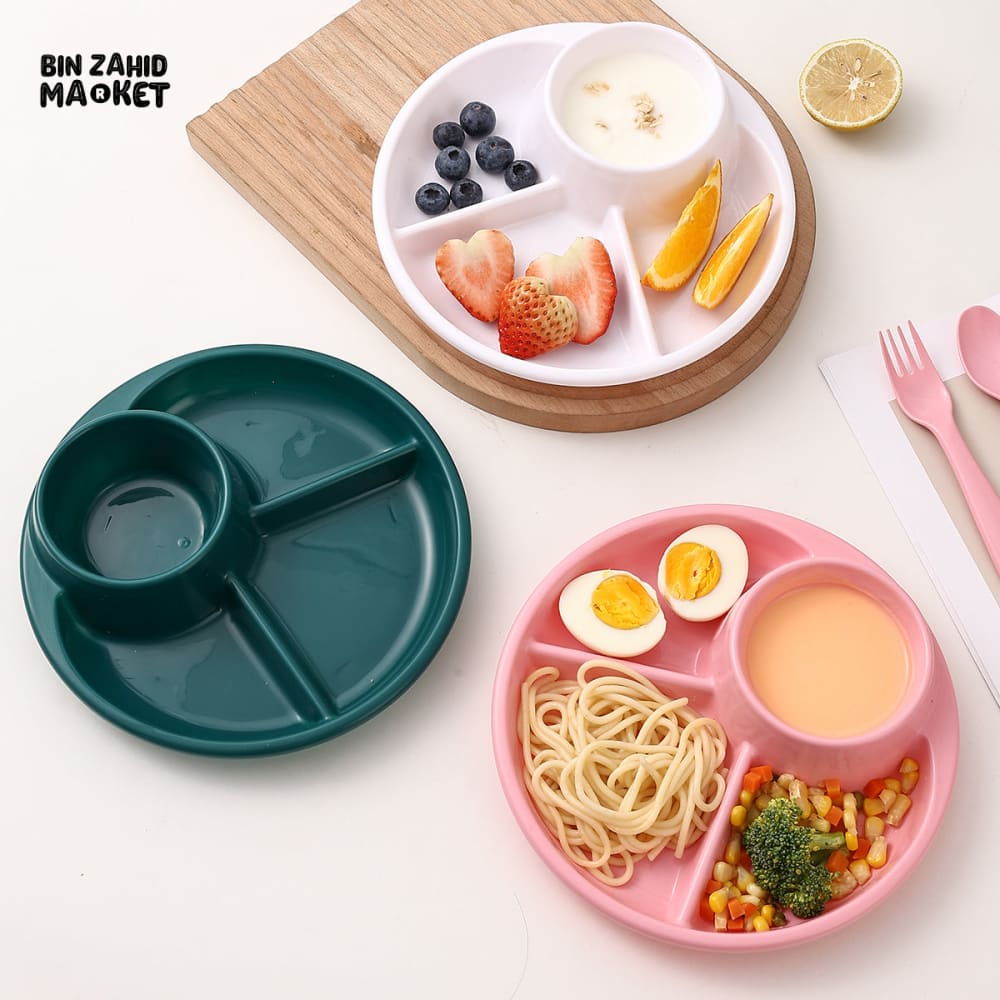 FRUIT SALAD DIVIDED PLATE – MICROWAVE SAFE REUSABLE FOOD DISH FOR CAKE DESSERT AND KITCHEN TABLEWARE