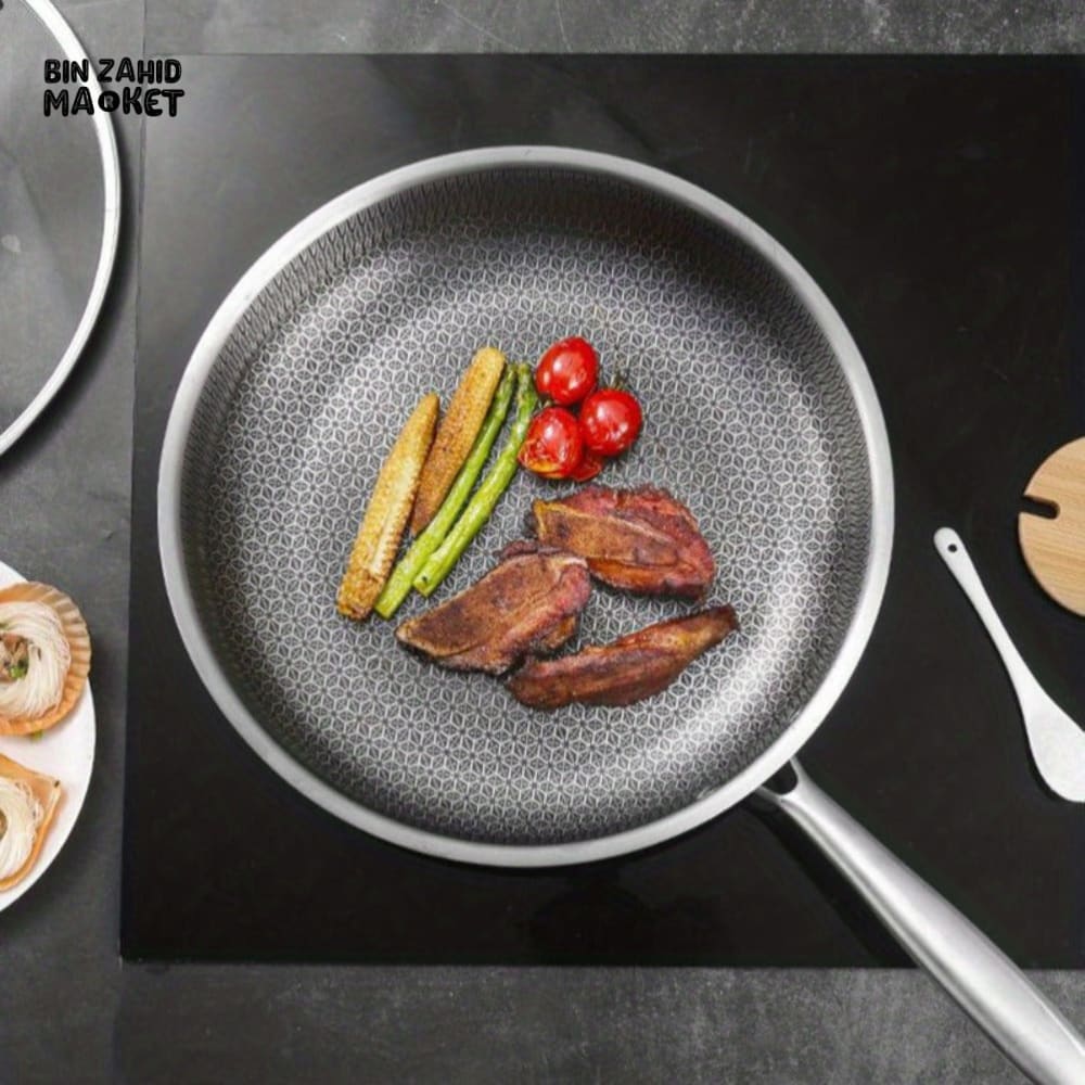 FRYING PAN – NON COATED STAINLESS STEEL NON STICK HONEYCOMB PAN MULTIFUNCTIONAL THICKENED POT FOR GAS & INDUCTION COOKER
