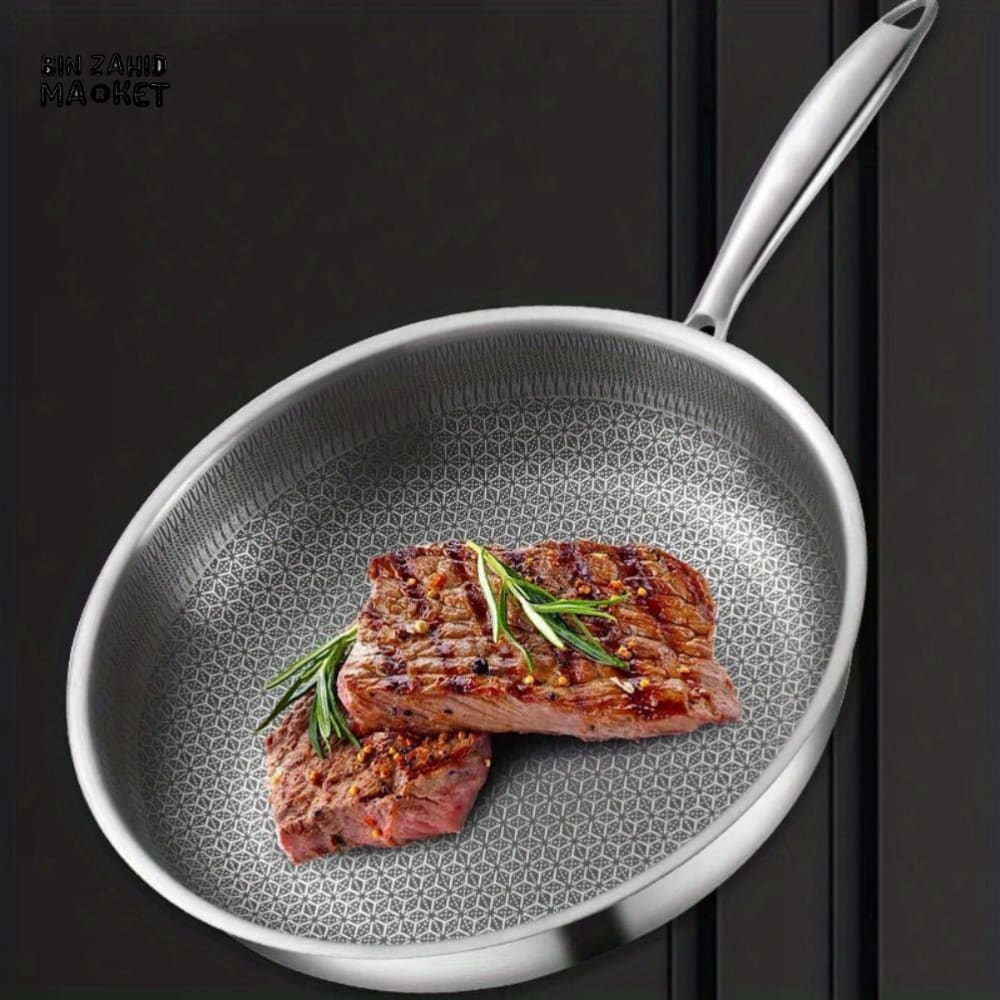 FRYING PAN – NON COATED STAINLESS STEEL NON STICK HONEYCOMB PAN MULTIFUNCTIONAL THICKENED POT FOR GAS & INDUCTION COOKER
