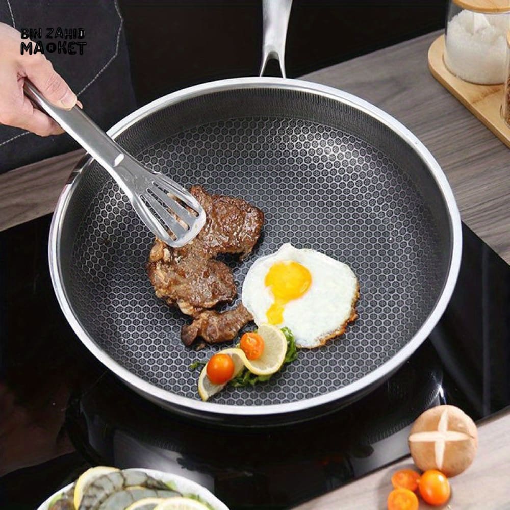 FRYING PAN – NON COATED STAINLESS STEEL NON STICK HONEYCOMB PAN MULTIFUNCTIONAL THICKENED POT FOR GAS & INDUCTION COOKER