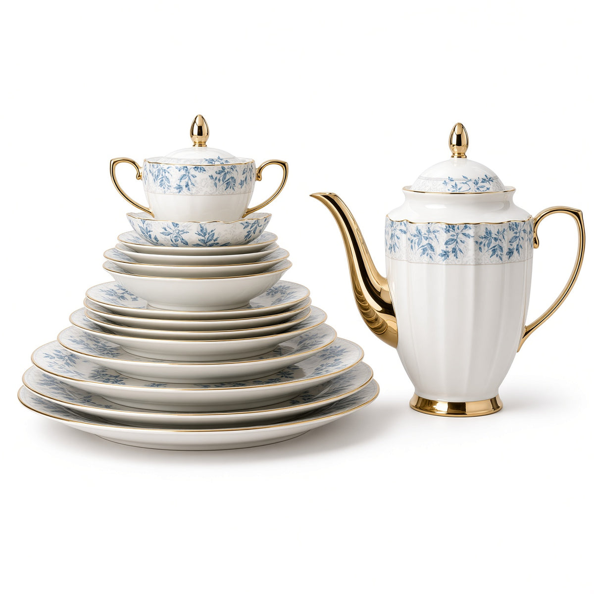 Johnson Bros Inspired Blue Leaf Floral Patterns Bone China Dinner Set