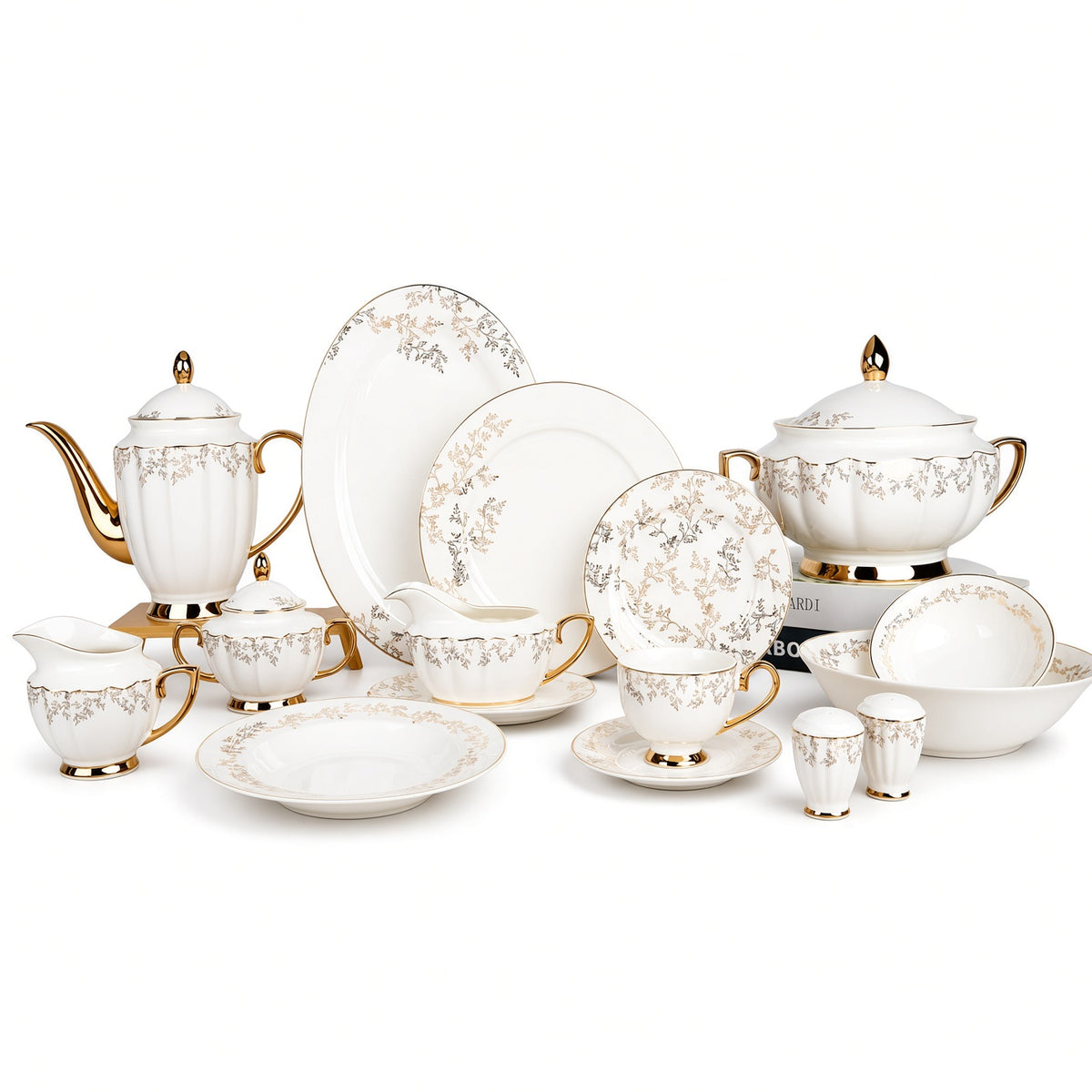 Johnson Bros Inspired Delicate Gold Vine Floral Patterns Bone China Dinner Set