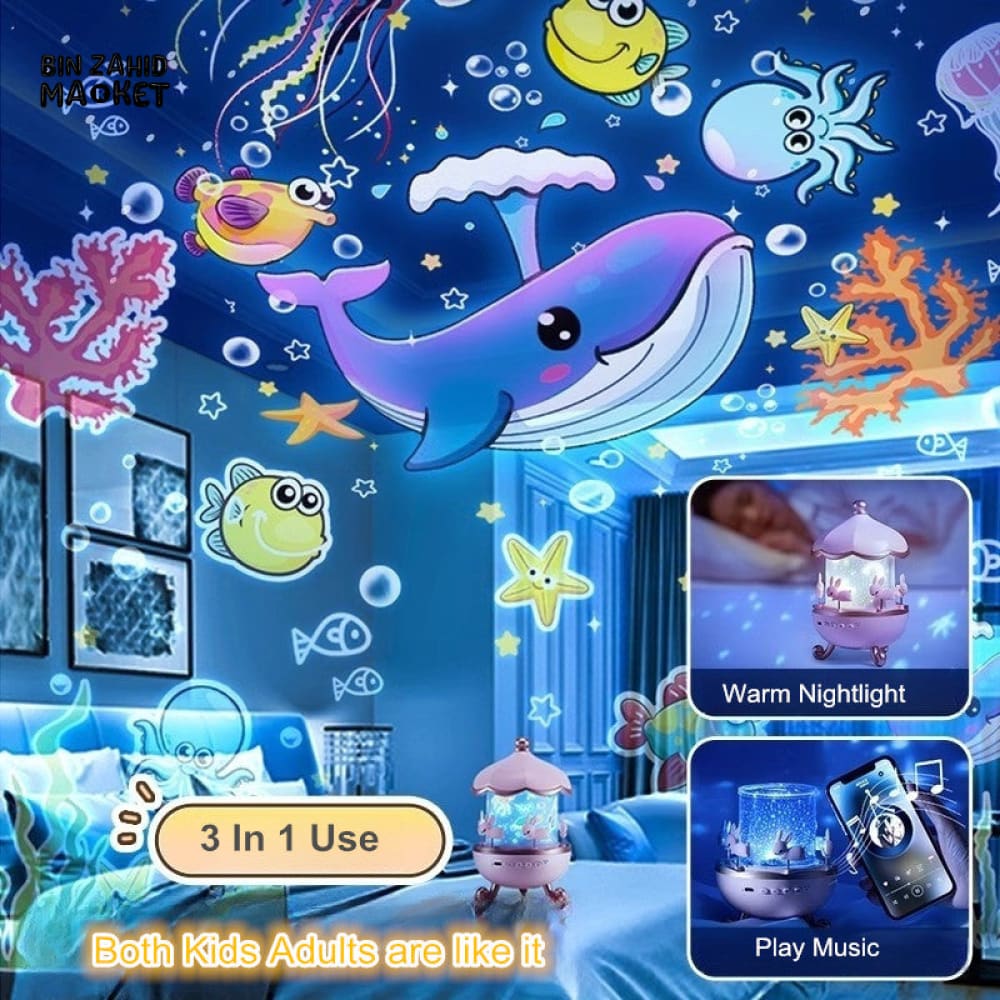 GALAXY STAR PROJECTOR NIGHT LAMP – 12 MOVIE DISCS 360° ROTATION