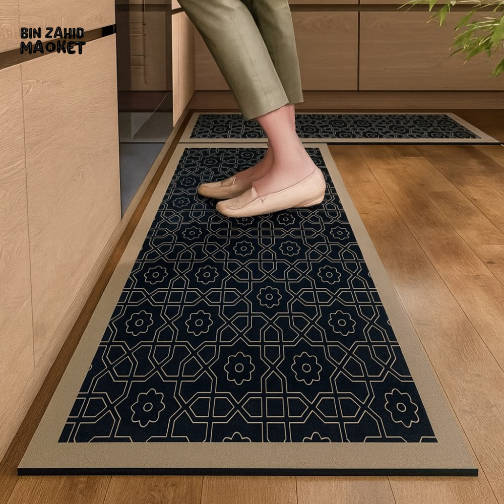 GEOMETRIC PATTERN KITCHEN FLOOR MATS – NON SLIP WATERPROOF & EASY CLEAN ANTI FATIGUE RUG SET