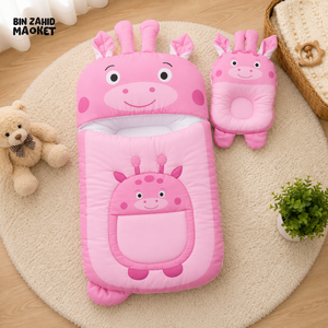 GIRAFFE DESIGN COTTON POLYESTER BABY SLEEPING BAG WITH MATCHING PILLOW - LIGHT PURPLE