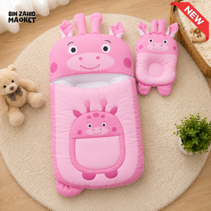 GIRAFFE DESIGN COTTON POLYESTER BABY SLEEPING BAG WITH MATCHING PILLOW - LIGHT PURPLE
