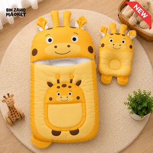 GIRAFFE DESIGN COTTON POLYESTER BABY SLEEPING BAG WITH MATCHING PILLOW - YELLOW
