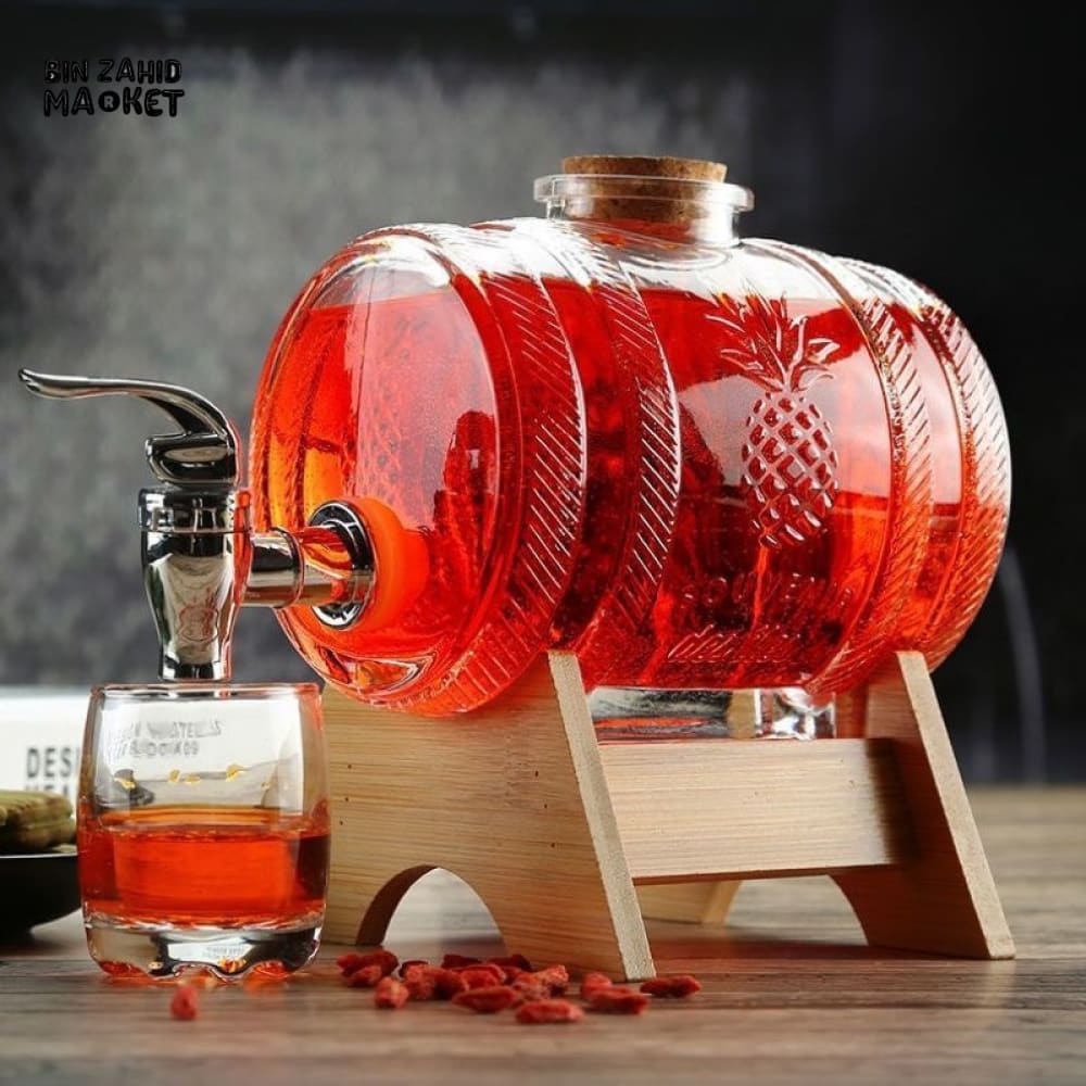 GLASS BARREL WATER & JUICE DISPENSER WITH WOODEN STAND – 2.5LITRE