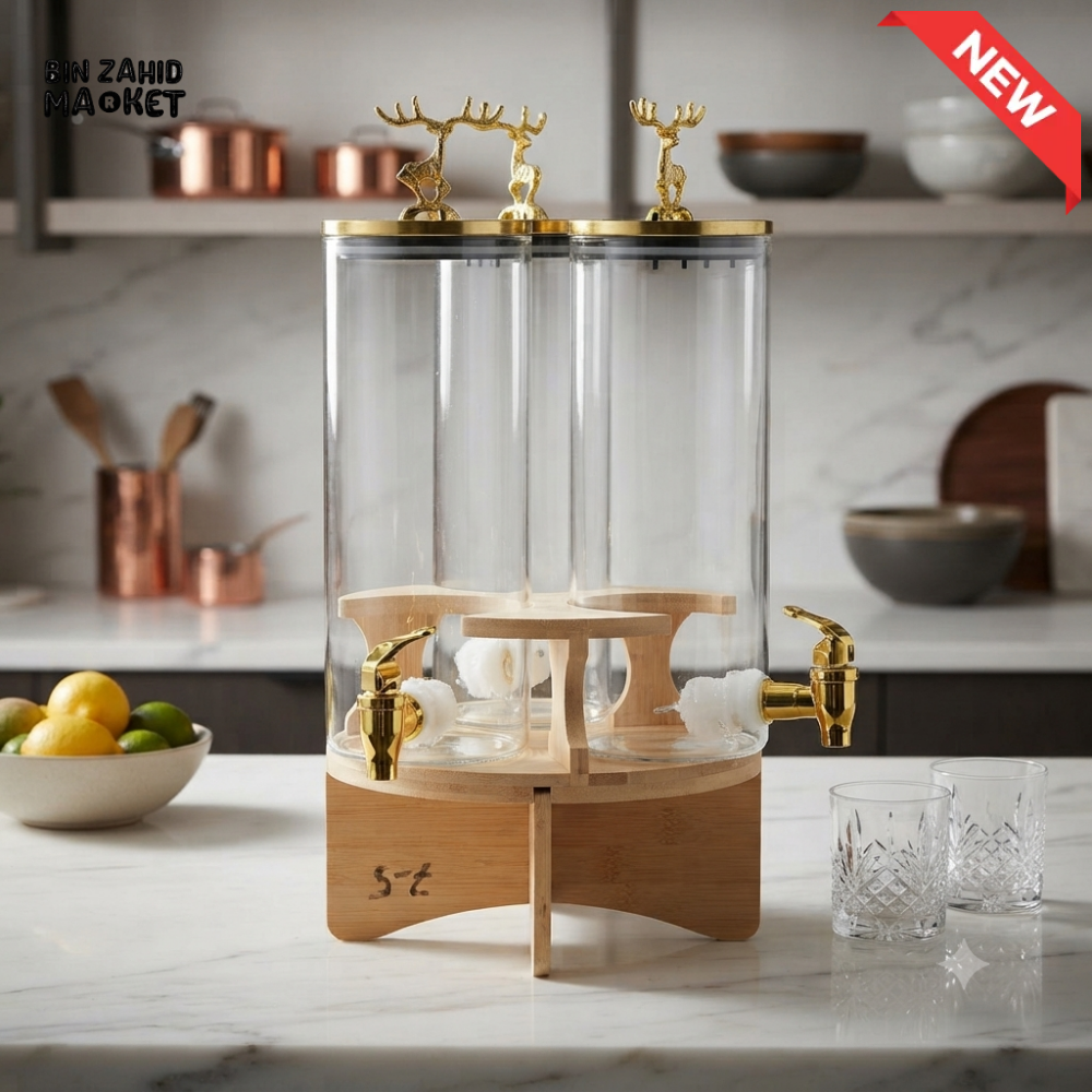 GLASS BEVERAGE DISPENSER WITH BAMBOO STAND