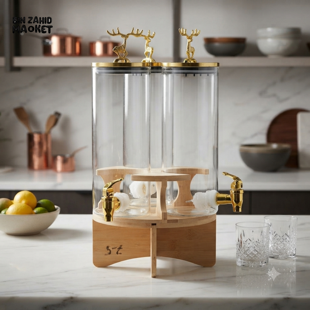 GLASS BEVERAGE DISPENSER WITH BAMBOO STAND