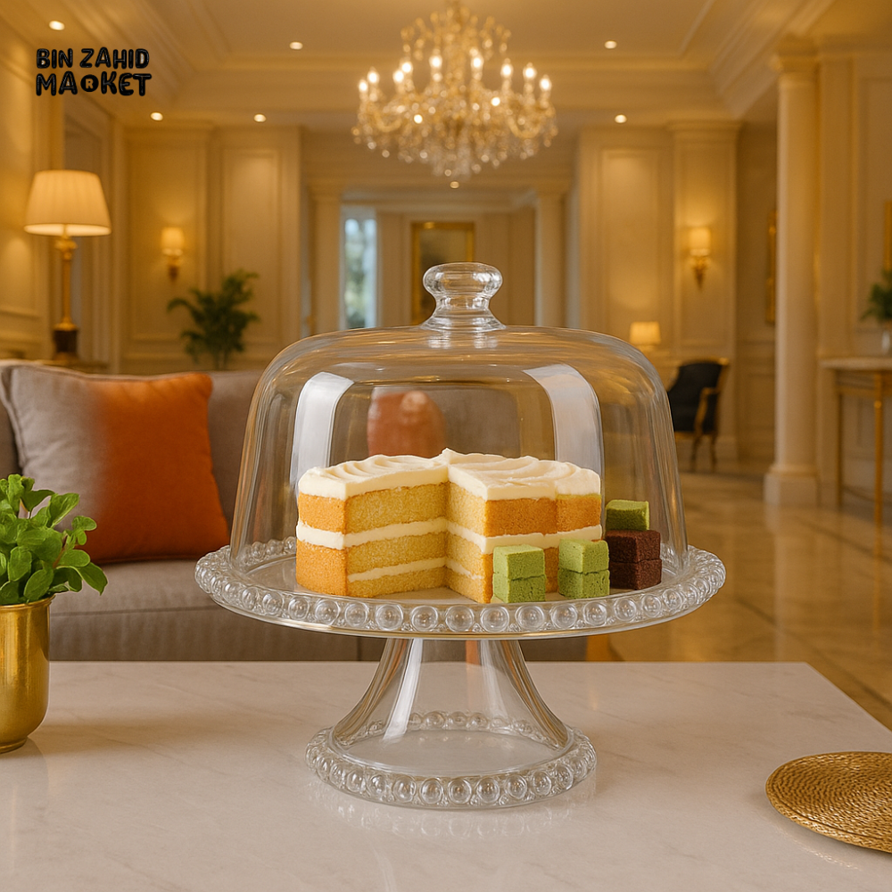 GLASS CAKE STAND WITH DOME COVER – LUXURY DISPLAY SERVER FOR DESSERTS AND CAKES