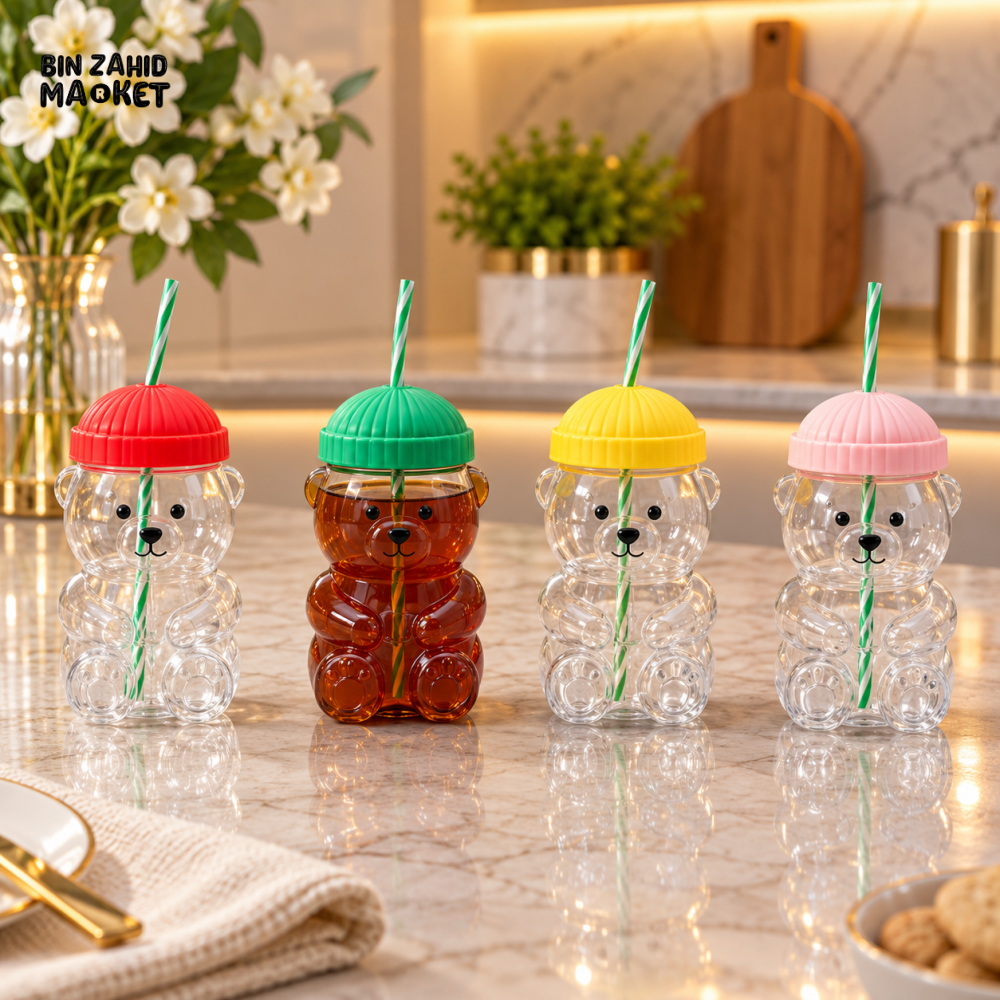 CUTE BEAR SHAPE KIDS DRINKING TUMBLER WITH STRAW