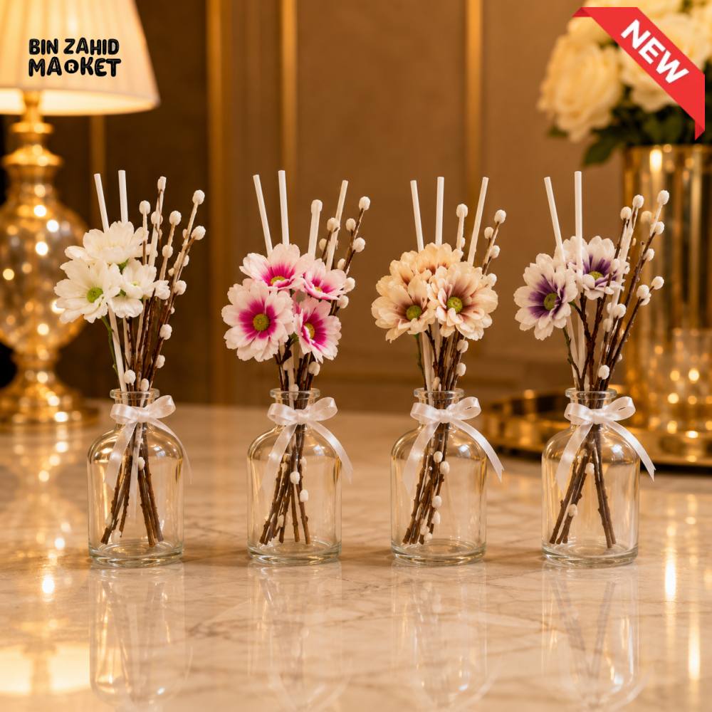 GLASS FLORAL REED DIFFUSER WITH DECORATIVE FLOWERS - 1 PIECE