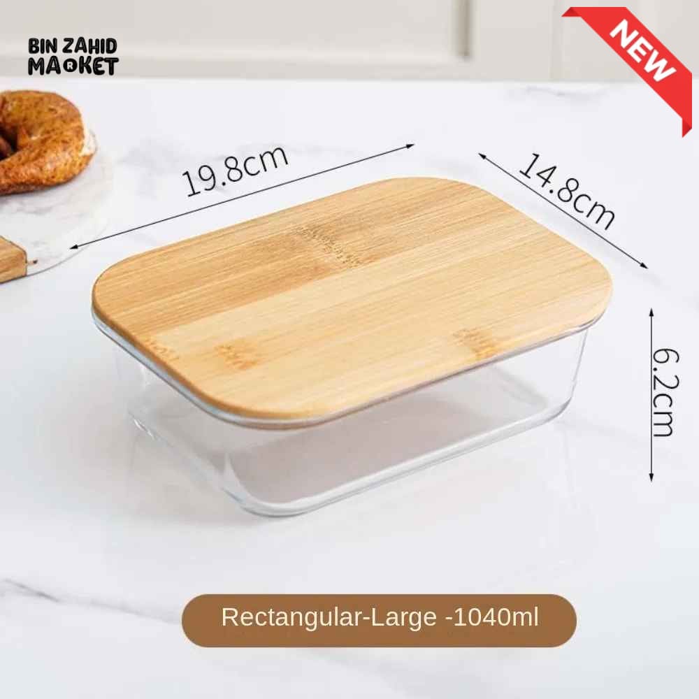 GLASS FOOD STORAGE CONTAINERS WITH NATURAL BAMBOO LIDS-3 PIECE