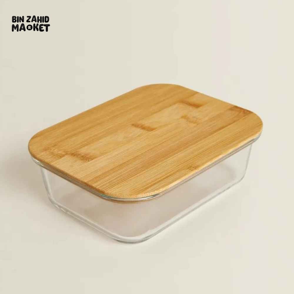 GLASS FOOD STORAGE CONTAINERS WITH NATURAL BAMBOO LIDS-3 PIECE