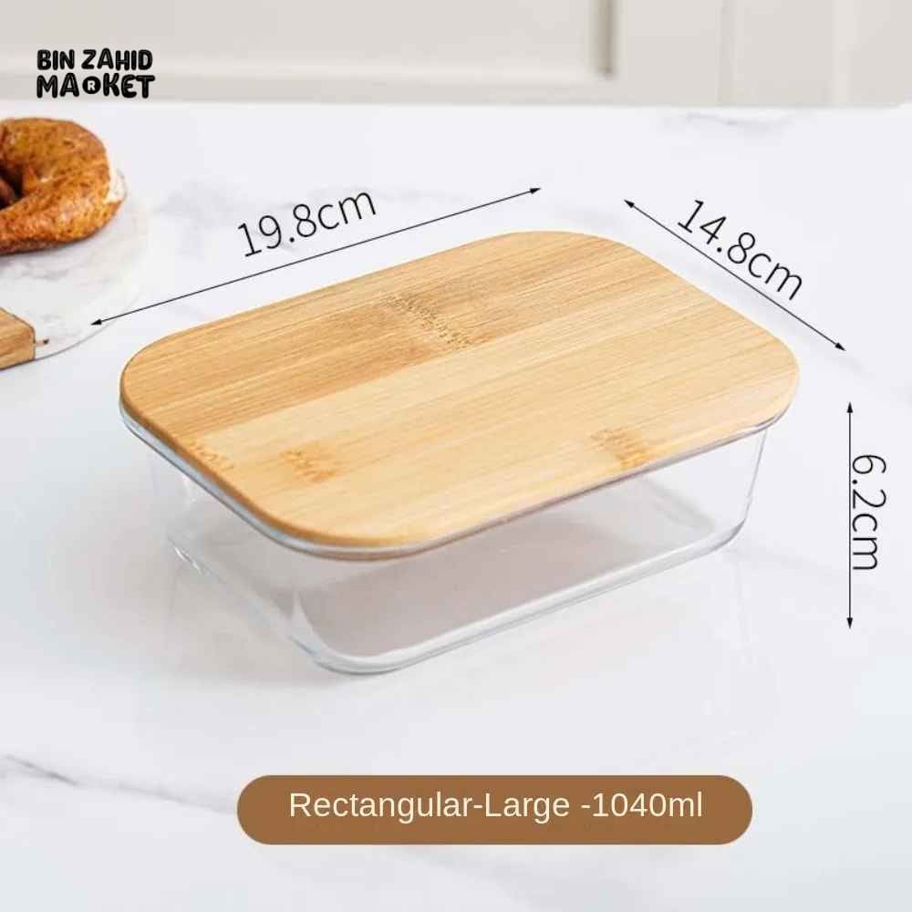 GLASS FOOD STORAGE CONTAINERS WITH NATURAL BAMBOO LIDS-3 PIECE