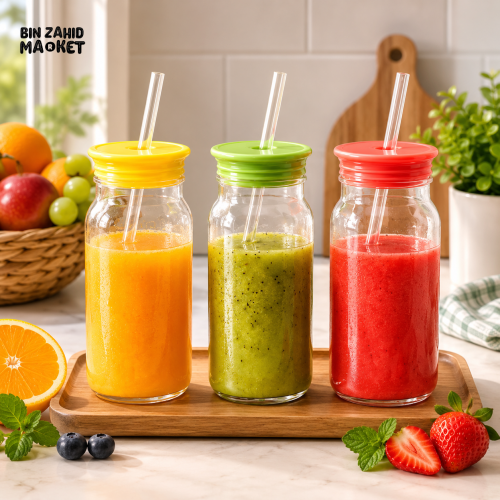 GLASS JUICE BOTTLE WITH STRAW - 1 PIECE