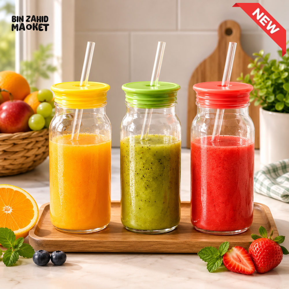GLASS JUICE BOTTLE WITH STRAW - 1 PIECE
