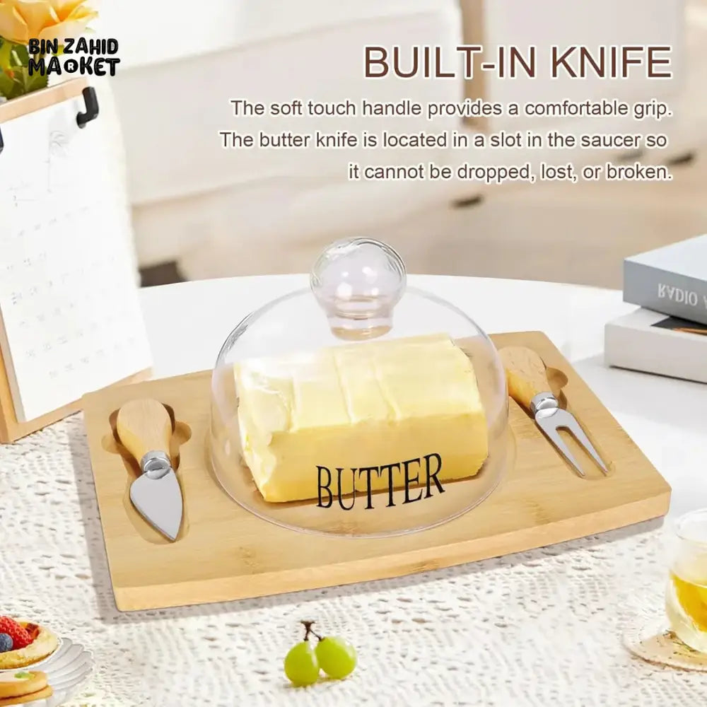 GLASS LID BUTTER DISH WITH BAMBOO BASE – MINIMALIST & ELEGANT KITCHEN STORAGE