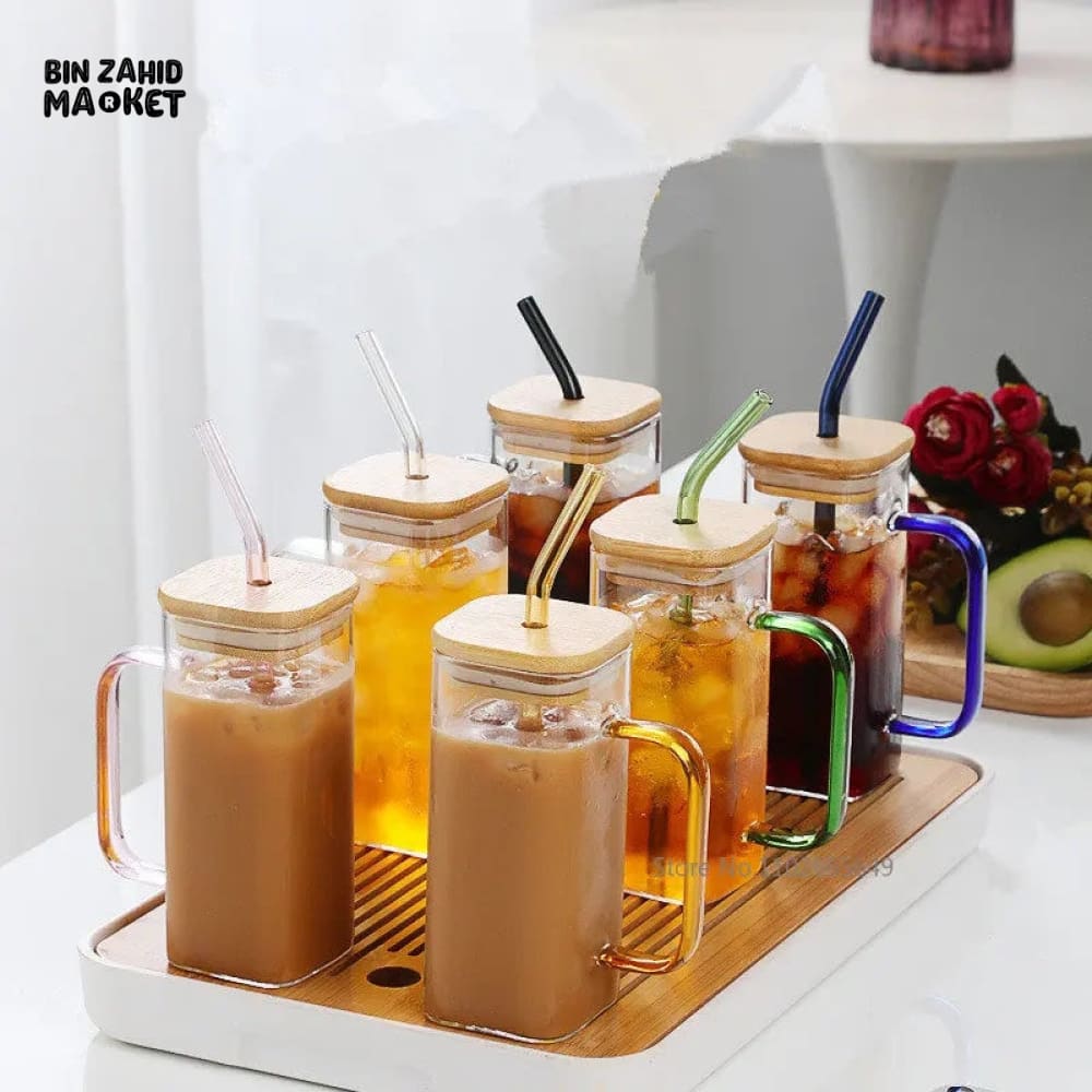 GLASS MUG WITH LID & STRAW