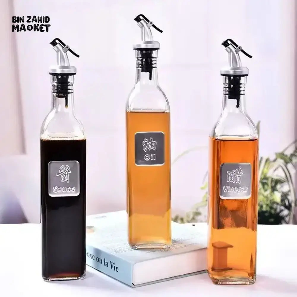 GLASS OIL DISPENSER BOTTLE – 500ML TRANSPARENT LEAK-PROOF KITCHEN BOTTLE FOR OLIVE OIL & SEASONING